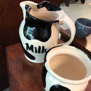 Holy Cow! Stoneware Milk Pitcher and Bowl